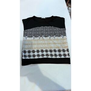 Calvin Klein Women's Sleeveless Top Shirt Patterned Stretch Black White Large